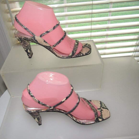 Anne Klein Snakeskin-Print Square-Toe Slingback Sandals Heels 7.5 M | Y2K Glam - Picture 3 of 7